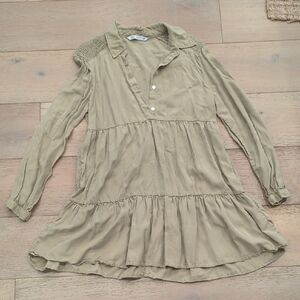 Beige Long Sleeve Tiered Dress